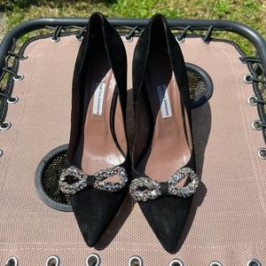 Tabitha Simmons Black Suede Heels With Rhinestone… - image 1